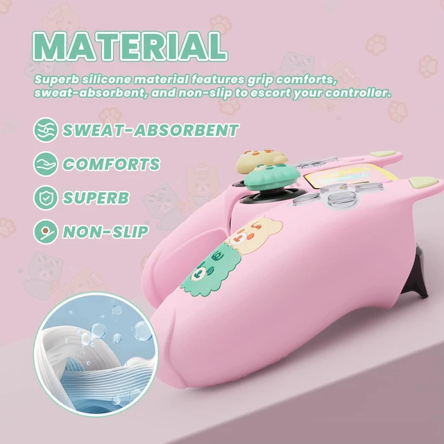 Alt view image 4 of 7 - PlayVital Cute Bear Controller Silicone Case for ps5, Kawaii Controller Cover Compatible with Charging Station, Gamepad Skin Protector for ps5 with Touch Pad Sticker & Thumb Grips - Pink & Yellow
