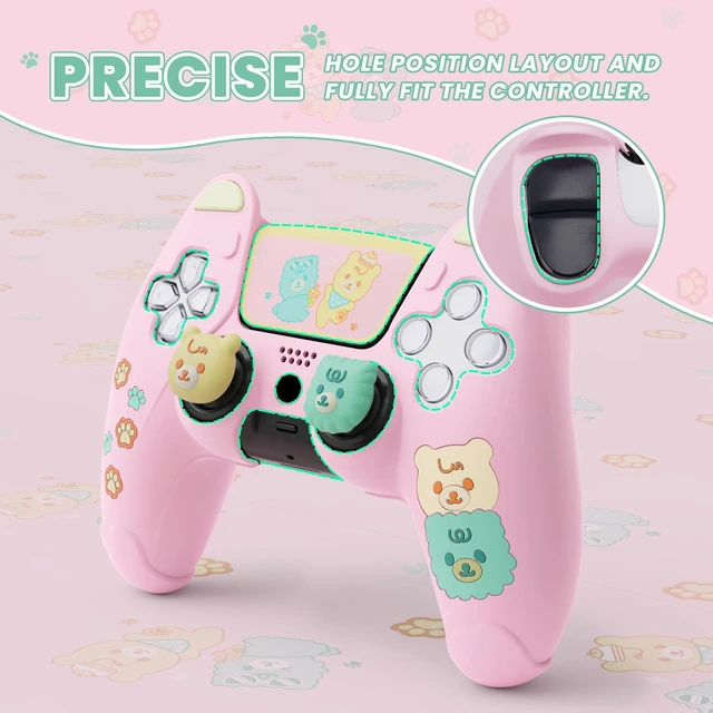 Alt view image 6 of 7 - PlayVital Cute Bear Controller Silicone Case for ps5, Kawaii Controller Cover Compatible with Charging Station, Gamepad Skin Protector for ps5 with Touch Pad Sticker & Thumb Grips - Pink & Yellow