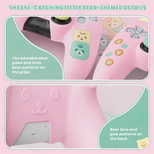 Alt view image 7 of 7 - PlayVital Cute Bear Controller Silicone Case for ps5, Kawaii Controller Cover Compatible with Charging Station, Gamepad Skin Protector for ps5 with Touch Pad Sticker & Thumb Grips - Pink & Yellow