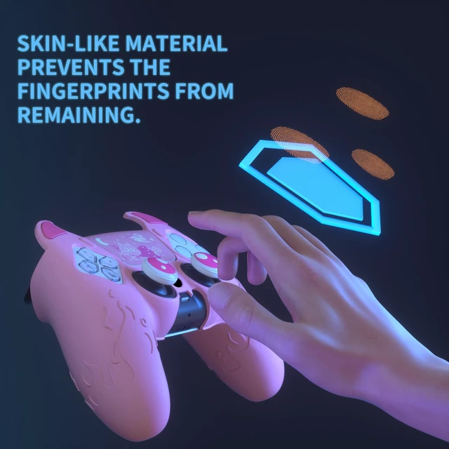 Alt view image 3 of 7 - PlayVital Halloween Cute Demon Controller Silicone Case for ps5, Kawaii Controller Cover Gamepad Skin Protector for ps5 with Touch Pad Sticker & Thumb Grip Caps - Pink