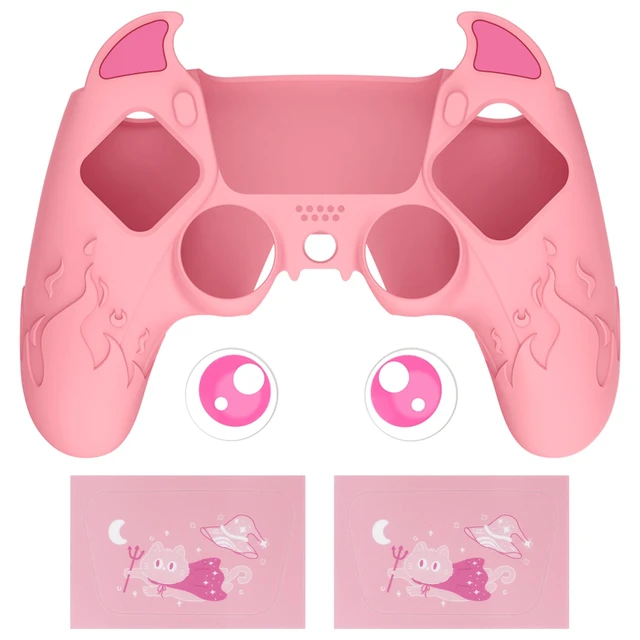 Alt view image 6 of 7 - PlayVital Halloween Cute Demon Controller Silicone Case for ps5, Kawaii Controller Cover Gamepad Skin Protector for ps5 with Touch Pad Sticker & Thumb Grip Caps - Pink