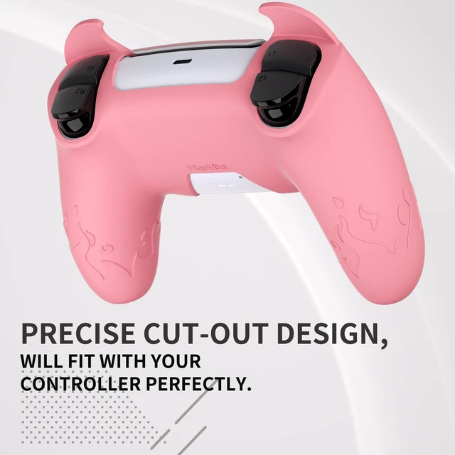 Alt view image 7 of 7 - PlayVital Halloween Cute Demon Controller Silicone Case for ps5, Kawaii Controller Cover Gamepad Skin Protector for ps5 with Touch Pad Sticker & Thumb Grip Caps - Pink