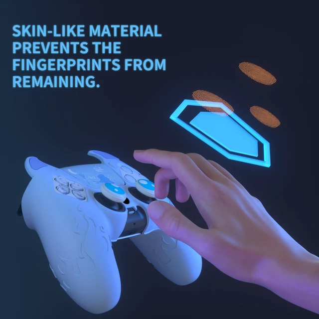 Alt view image 3 of 7 - PlayVital Halloween Cute Demon Controller Silicone Case for ps5, Kawaii Controller Cover Gamepad Skin Protector for ps5 with Touch Pad Sticker & Thumb Grip Caps - Blue