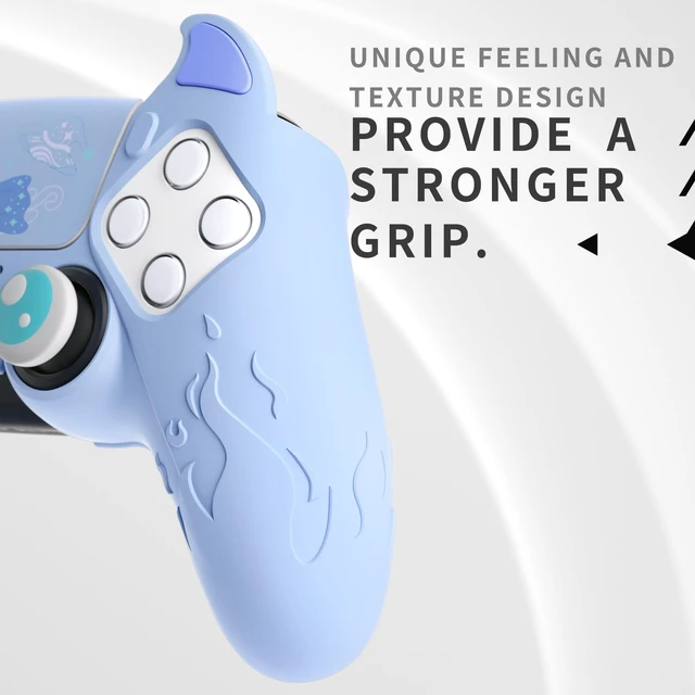 Alt view image 4 of 7 - PlayVital Halloween Cute Demon Controller Silicone Case for ps5, Kawaii Controller Cover Gamepad Skin Protector for ps5 with Touch Pad Sticker & Thumb Grip Caps - Blue