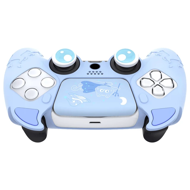 Alt view image 6 of 7 - PlayVital Halloween Cute Demon Controller Silicone Case for ps5, Kawaii Controller Cover Gamepad Skin Protector for ps5 with Touch Pad Sticker & Thumb Grip Caps - Blue