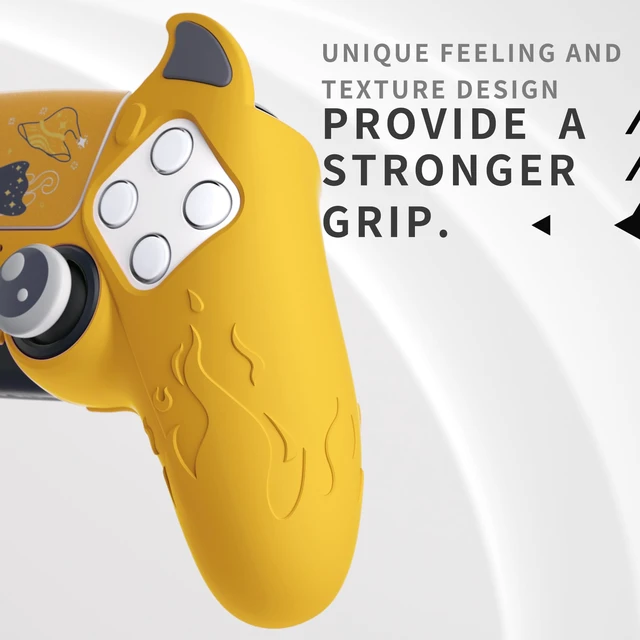 Alt view image 4 of 7 - PlayVital Halloween Cute Demon Controller Silicone Case for ps5, Kawaii Controller Cover Gamepad Skin Protector for ps5 with Touch Pad Sticker & Thumb Grip Caps - Yellow