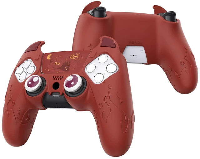 Main image of PlayVital Halloween Cute Demon Controller Silicone Case for ps5, Kawaii Controller Cover Gamepad Skin Protector for ps5 with Touch Pad Sticker & Thumb Grip Caps - Red