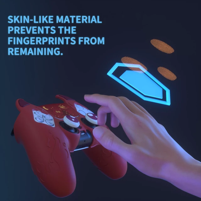 Alt view image 3 of 7 - PlayVital Halloween Cute Demon Controller Silicone Case for ps5, Kawaii Controller Cover Gamepad Skin Protector for ps5 with Touch Pad Sticker & Thumb Grip Caps - Red