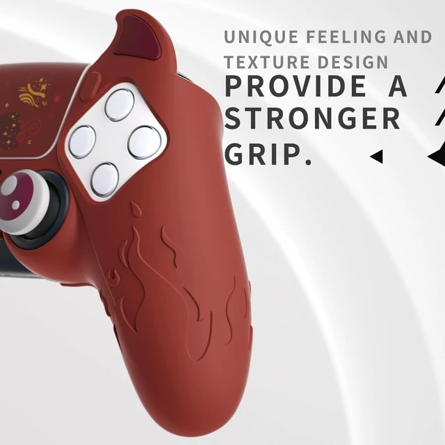 Alt view image 4 of 7 - PlayVital Halloween Cute Demon Controller Silicone Case for ps5, Kawaii Controller Cover Gamepad Skin Protector for ps5 with Touch Pad Sticker & Thumb Grip Caps - Red