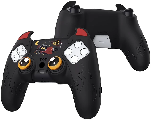 Main image of PlayVital Halloween Cute Demon Controller Silicone Case for ps5, Kawaii Controller Cover Gamepad Skin Protector for ps5 with Touch Pad Sticker & Thumb Grip Caps - Black