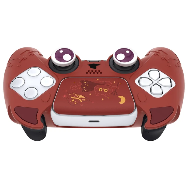 Alt view image 6 of 7 - PlayVital Halloween Cute Demon Controller Silicone Case for ps5, Kawaii Controller Cover Gamepad Skin Protector for ps5 with Touch Pad Sticker & Thumb Grip Caps - Red