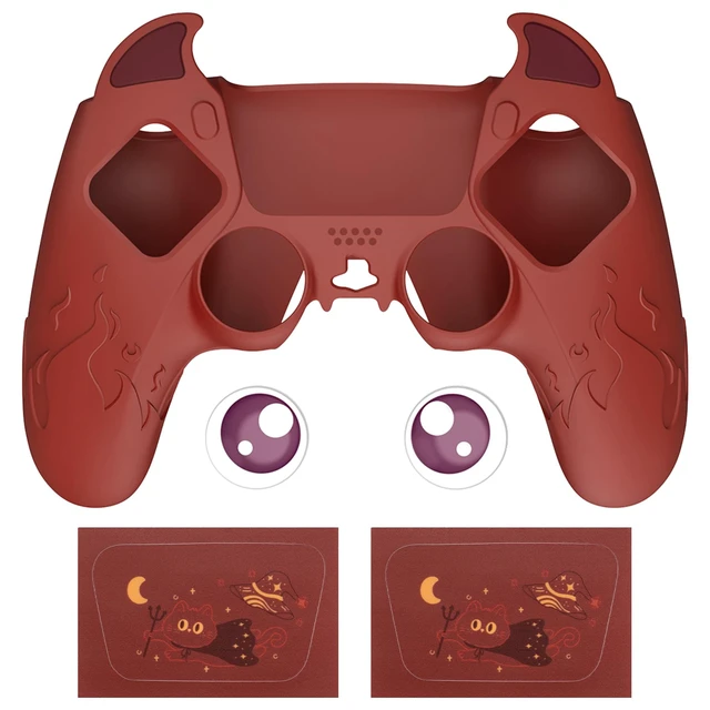 Alt view image 7 of 7 - PlayVital Halloween Cute Demon Controller Silicone Case for ps5, Kawaii Controller Cover Gamepad Skin Protector for ps5 with Touch Pad Sticker & Thumb Grip Caps - Red
