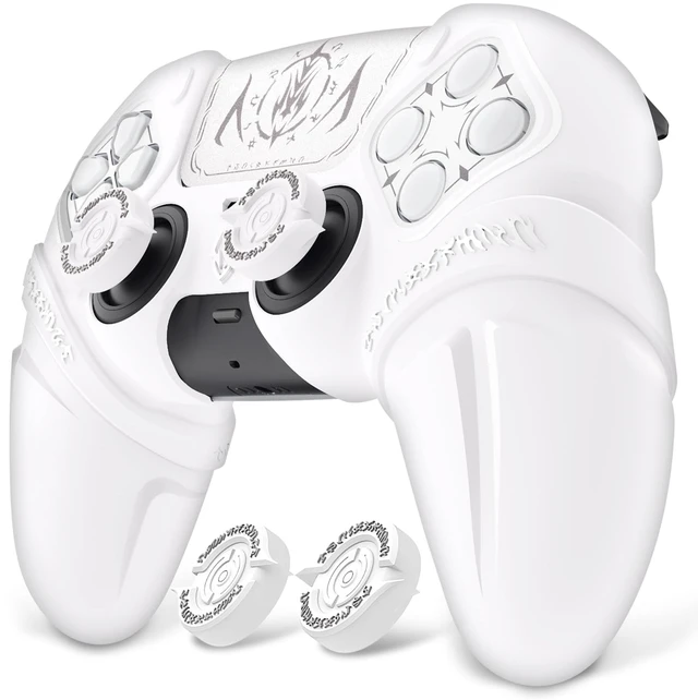 Main image of PlayVital Runes Edition Silicone Cover Skin for ps5 Controller with Thumb Grips & Touchpad Skin & D-pad Area Sticker, Anti-Slip Controller Grip Cover Compatible with ps5 Charging Dock- White