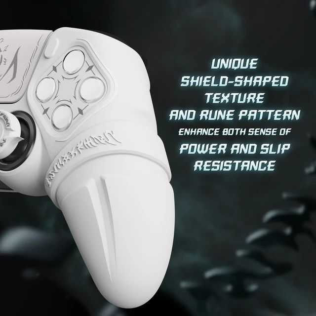 Alt view image 4 of 7 - PlayVital Runes Edition Silicone Cover Skin for ps5 Controller with Thumb Grips & Touchpad Skin & D-pad Area Sticker, Anti-Slip Controller Grip Cover Compatible with ps5 Charging Dock- White
