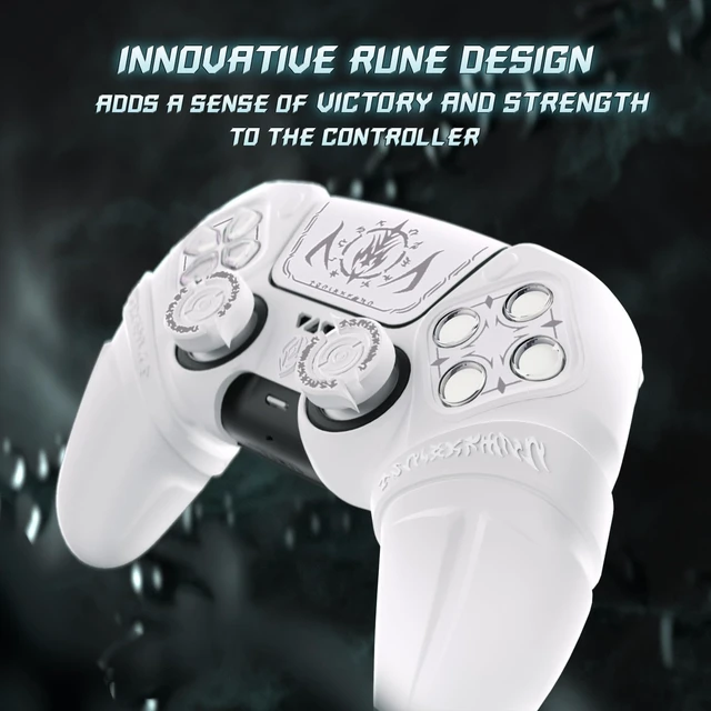 Alt view image 6 of 7 - PlayVital Runes Edition Silicone Cover Skin for ps5 Controller with Thumb Grips & Touchpad Skin & D-pad Area Sticker, Anti-Slip Controller Grip Cover Compatible with ps5 Charging Dock- White