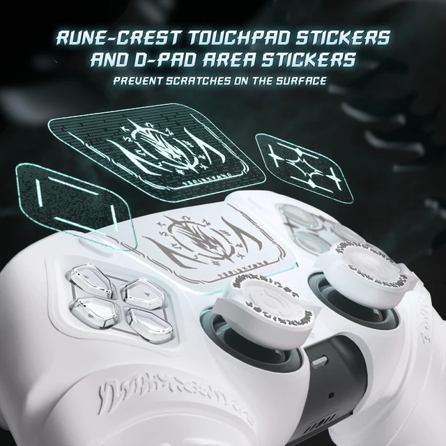 Alt view image 7 of 7 - PlayVital Runes Edition Silicone Cover Skin for ps5 Controller with Thumb Grips & Touchpad Skin & D-pad Area Sticker, Anti-Slip Controller Grip Cover Compatible with ps5 Charging Dock- White