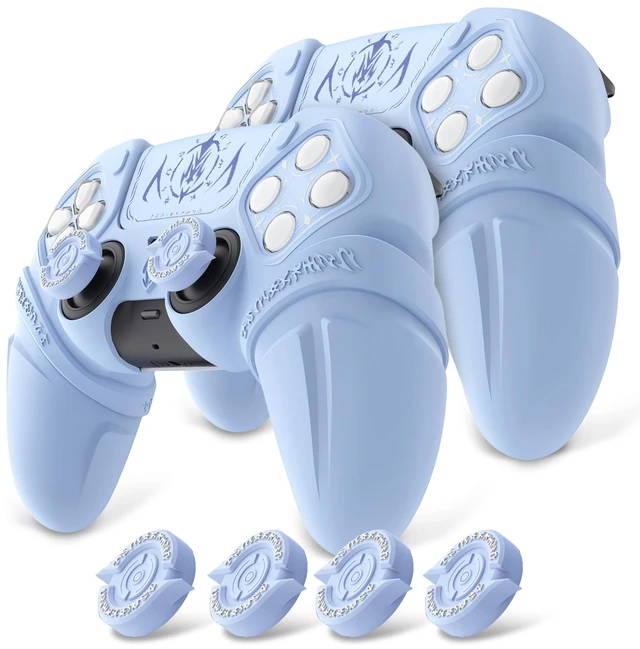 Main image of PlayVital 2 Pack Runes Edition Silicone Cover Skin for ps5 Controller with Thumb Grips & Touchpad Skin & D-pad Area Sticker, Anti-slip Controller Grip Case Compatible with ps5 Charging Dock- Blue