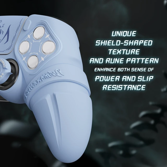Alt view image 4 of 7 - PlayVital Runes Edition Silicone Cover Skin for ps5 Controller with Thumb Grips & Touchpad Skin & D-pad Area Sticker, Anti-slip Controller Grip Cover Compatible with ps5 Charging Dock- Blue