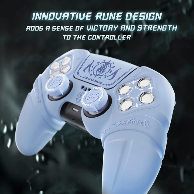 Alt view image 6 of 7 - PlayVital Runes Edition Silicone Cover Skin for ps5 Controller with Thumb Grips & Touchpad Skin & D-pad Area Sticker, Anti-slip Controller Grip Cover Compatible with ps5 Charging Dock- Blue