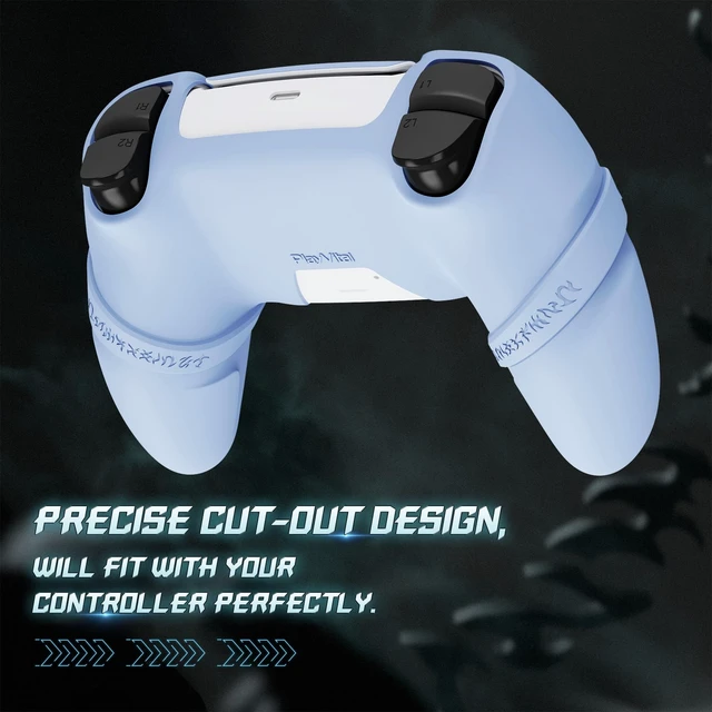 Alt view image 5 of 7 - PlayVital Runes Edition Silicone Cover Skin for ps5 Controller with Thumb Grips & Touchpad Skin & D-pad Area Sticker, Anti-slip Controller Grip Cover Compatible with ps5 Charging Dock- Blue
