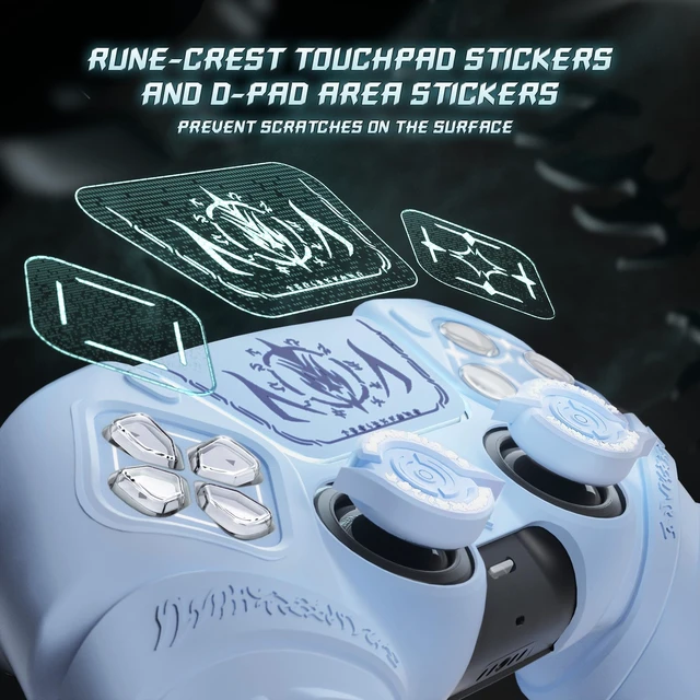 Alt view image 7 of 7 - PlayVital Runes Edition Silicone Cover Skin for ps5 Controller with Thumb Grips & Touchpad Skin & D-pad Area Sticker, Anti-slip Controller Grip Cover Compatible with ps5 Charging Dock- Blue