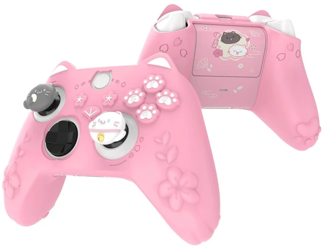 Main image of PlayVital Cute Silicone Controller Skin for Xbox Series X/S - Cherry Blossoms Kitten Anti-slip Grip Protector W/Thumb Grips & Sticker - Soft Rubber Cover for Xbox Core Wireless Controller - Pink