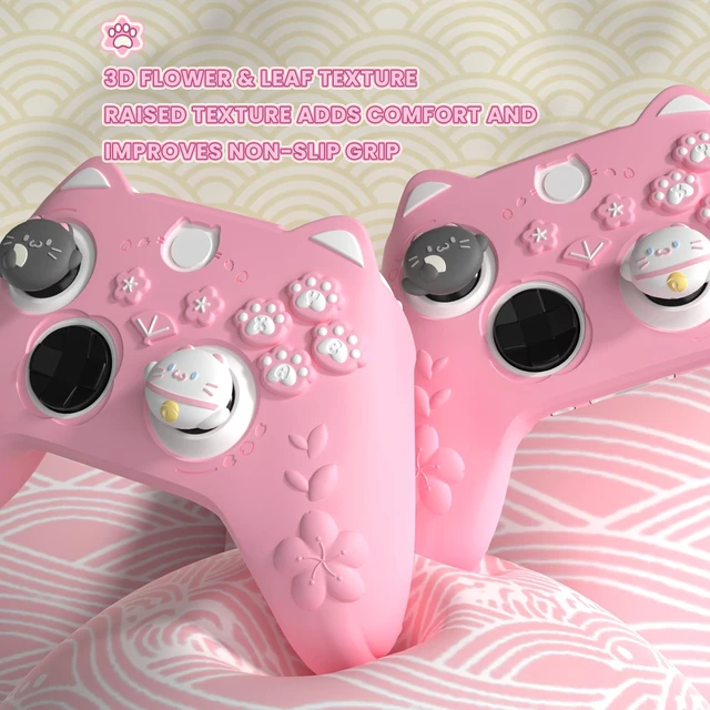 Alt view image 2 of 7 - PlayVital Cute Silicone Controller Skin for Xbox Series X/S - Cherry Blossoms Kitten Anti-slip Grip Protector W/Thumb Grips & Sticker - Soft Rubber Cover for Xbox Core Wireless Controller - Pink