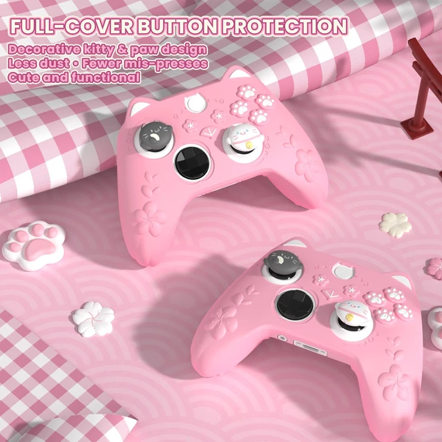 Alt view image 4 of 7 - PlayVital Cute Silicone Controller Skin for Xbox Series X/S - Cherry Blossoms Kitten Anti-slip Grip Protector W/Thumb Grips & Sticker - Soft Rubber Cover for Xbox Core Wireless Controller - Pink