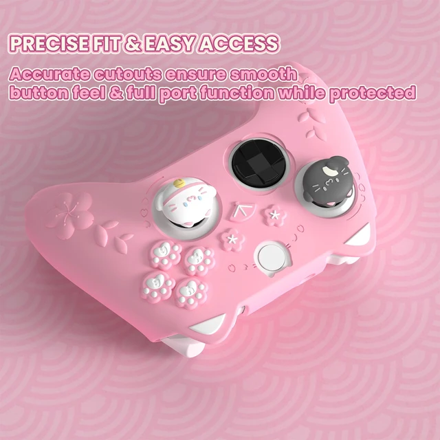 Alt view image 6 of 7 - PlayVital Cute Silicone Controller Skin for Xbox Series X/S - Cherry Blossoms Kitten Anti-slip Grip Protector W/Thumb Grips & Sticker - Soft Rubber Cover for Xbox Core Wireless Controller - Pink