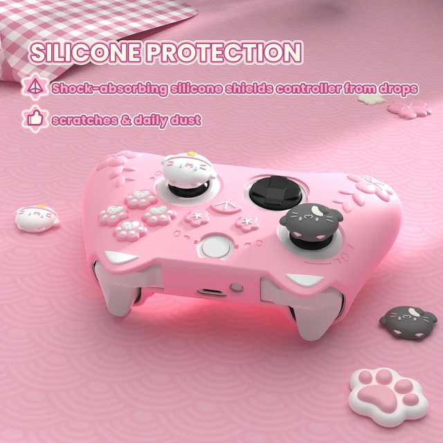 Alt view image 7 of 7 - PlayVital Cute Silicone Controller Skin for Xbox Series X/S - Cherry Blossoms Kitten Anti-slip Grip Protector W/Thumb Grips & Sticker - Soft Rubber Cover for Xbox Core Wireless Controller - Pink