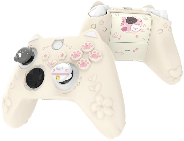 Main image of PlayVital Cute Silicone Controller Skin for Xbox Series X/S-Cherry Blossoms Kitten Anti-Slip Grip Protector W/Thumb Grips & Sticker -Soft Rubber Cover for Xbox Core Wireless Controller-Antique Yellow