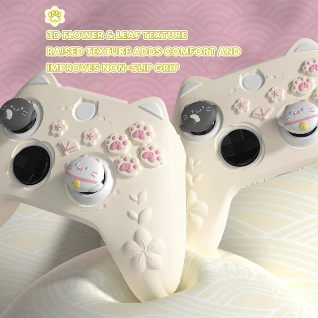 Alt view image 2 of 7 - PlayVital Cute Silicone Controller Skin for Xbox Series X/S-Cherry Blossoms Kitten Anti-Slip Grip Protector W/Thumb Grips & Sticker -Soft Rubber Cover for Xbox Core Wireless Controller-Antique Yellow