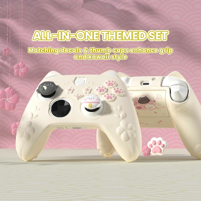 Alt view image 3 of 7 - PlayVital Cute Silicone Controller Skin for Xbox Series X/S-Cherry Blossoms Kitten Anti-Slip Grip Protector W/Thumb Grips & Sticker -Soft Rubber Cover for Xbox Core Wireless Controller-Antique Yellow