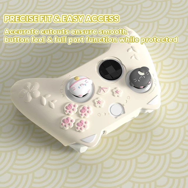 Alt view image 6 of 7 - PlayVital Cute Silicone Controller Skin for Xbox Series X/S-Cherry Blossoms Kitten Anti-Slip Grip Protector W/Thumb Grips & Sticker -Soft Rubber Cover for Xbox Core Wireless Controller-Antique Yellow