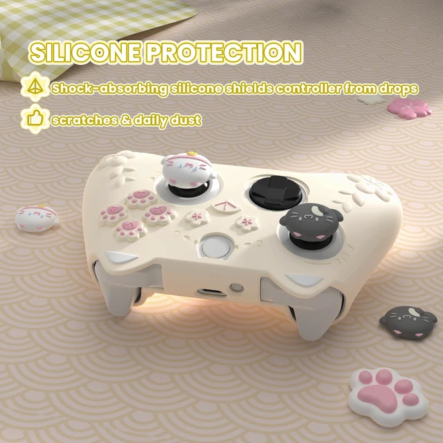 Alt view image 7 of 7 - PlayVital Cute Silicone Controller Skin for Xbox Series X/S-Cherry Blossoms Kitten Anti-Slip Grip Protector W/Thumb Grips & Sticker -Soft Rubber Cover for Xbox Core Wireless Controller-Antique Yellow