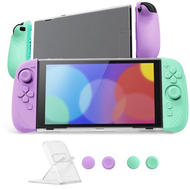 Main image of playvital Ranger Protective Case for Nintendo Switch 2 with Stand | Ergonomic Anti-Slip Silicone Grips, Dockable Hard Shell, 4 Thumbstick Caps | Quick-Release-Joycon Design, Soft Violet & Mint Green