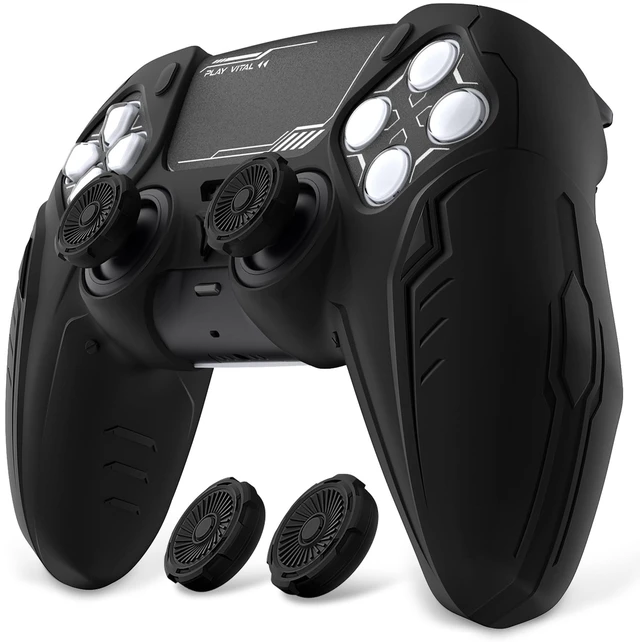 Main image of PlayVital Silicone Skin Set for PS5 Controller - Charging Dock Compatible, Full Protection Case with Futuristic CyberMech Design, Soft Cover with Thumb Grips & Stickers - Black