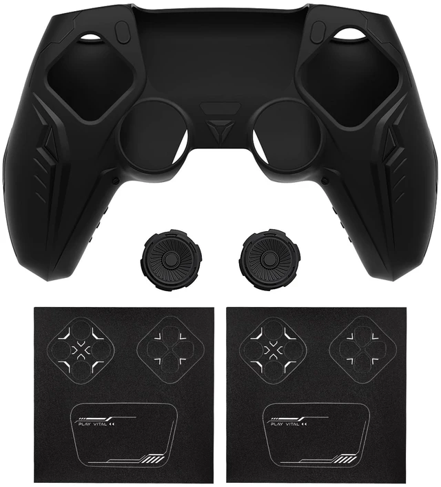 Alt view image 2 of 7 - PlayVital Silicone Skin Set for PS5 Controller - Charging Dock Compatible, Full Protection Case with Futuristic CyberMech Design, Soft Cover with Thumb Grips & Stickers - Black