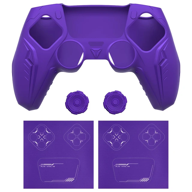 Alt view image 2 of 7 - PlayVital Silicone Skin Set for PS5 Controller - Charging Dock Compatible, Full Protection Case with Futuristic CyberMech Design, Soft Cover with Thumb Grips & Stickers - Purple