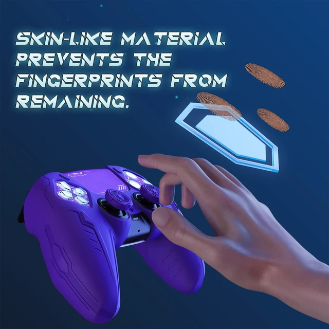 Alt view image 4 of 7 - PlayVital Silicone Skin Set for PS5 Controller - Charging Dock Compatible, Full Protection Case with Futuristic CyberMech Design, Soft Cover with Thumb Grips & Stickers - Purple