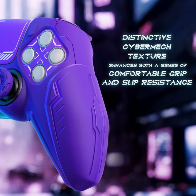 Alt view image 5 of 7 - PlayVital Silicone Skin Set for PS5 Controller - Charging Dock Compatible, Full Protection Case with Futuristic CyberMech Design, Soft Cover with Thumb Grips & Stickers - Purple