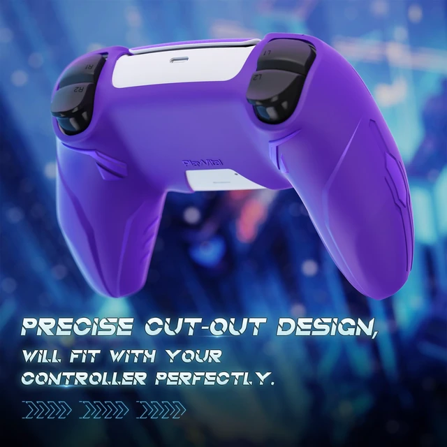 Alt view image 6 of 7 - PlayVital Silicone Skin Set for PS5 Controller - Charging Dock Compatible, Full Protection Case with Futuristic CyberMech Design, Soft Cover with Thumb Grips & Stickers - Purple