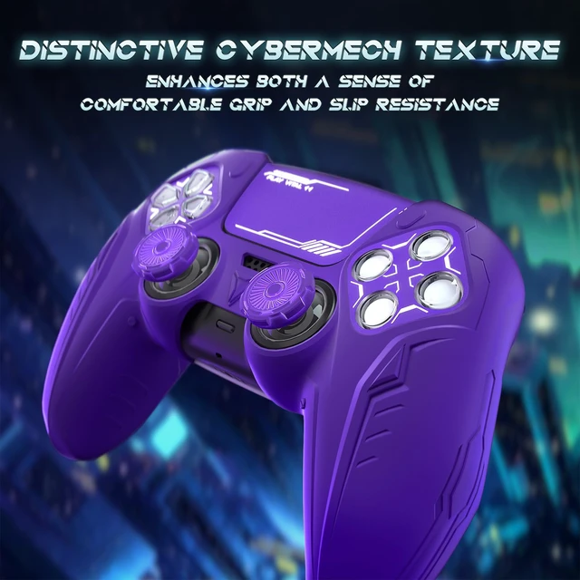 Alt view image 7 of 7 - PlayVital Silicone Skin Set for PS5 Controller - Charging Dock Compatible, Full Protection Case with Futuristic CyberMech Design, Soft Cover with Thumb Grips & Stickers - Purple