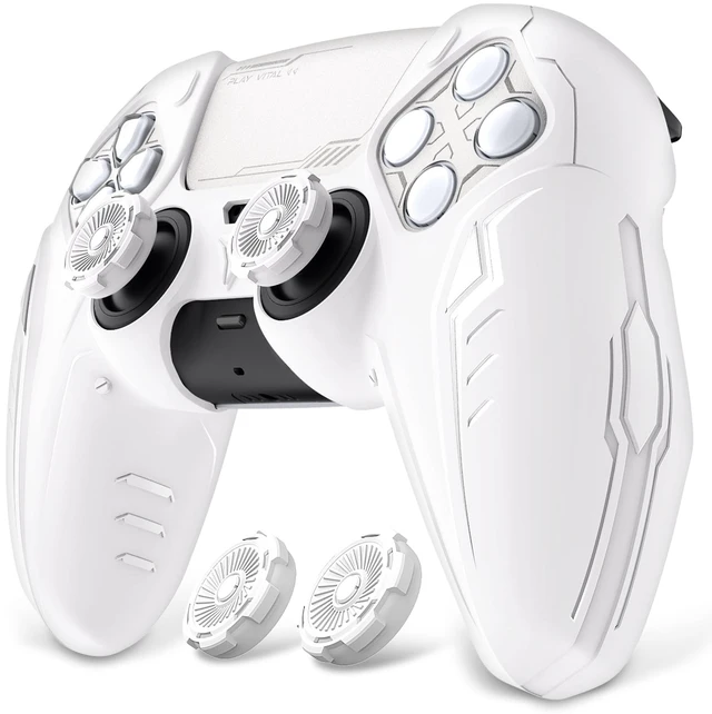 Main image of PlayVital Silicone Skin Set for PS5 Controller - Charging Dock Compatible, Full Protection Case with Futuristic CyberMech Design, Soft Cover with Thumb Grips & Stickers - White
