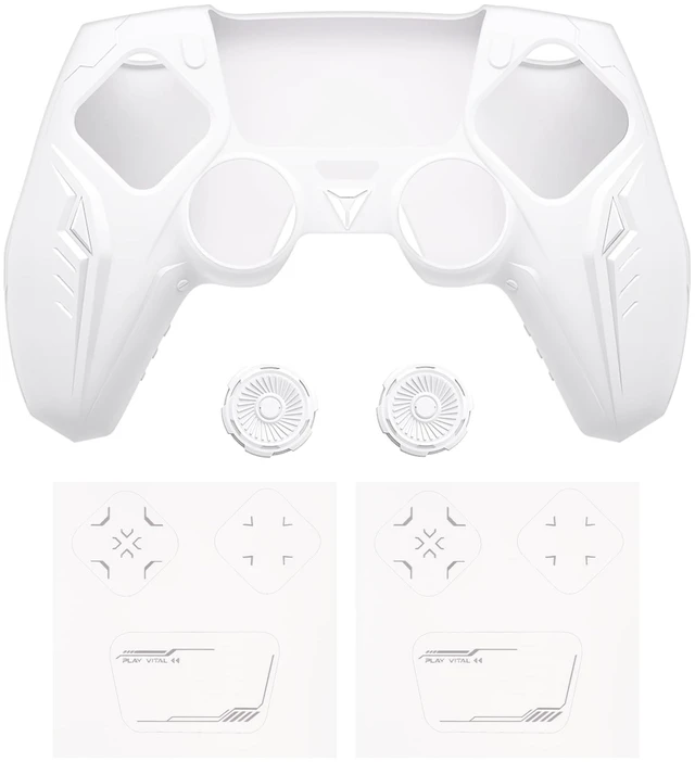 Alt view image 2 of 7 - PlayVital Silicone Skin Set for PS5 Controller - Charging Dock Compatible, Full Protection Case with Futuristic CyberMech Design, Soft Cover with Thumb Grips & Stickers - White