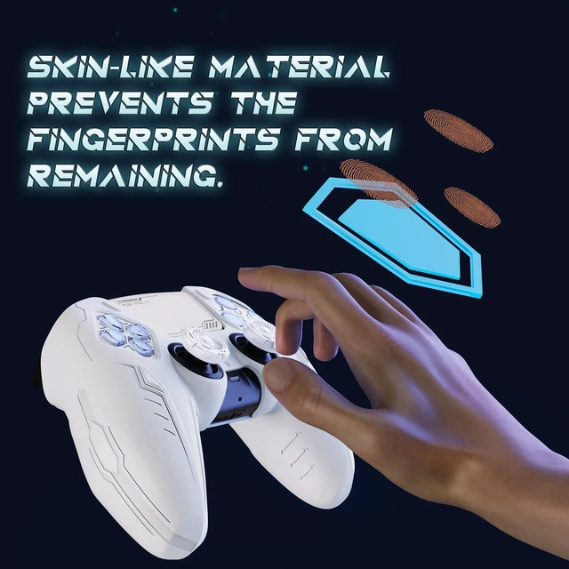 Alt view image 4 of 7 - PlayVital Silicone Skin Set for PS5 Controller - Charging Dock Compatible, Full Protection Case with Futuristic CyberMech Design, Soft Cover with Thumb Grips & Stickers - White