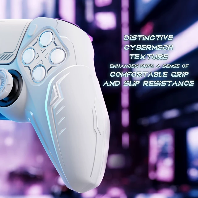 Alt view image 5 of 7 - PlayVital Silicone Skin Set for PS5 Controller - Charging Dock Compatible, Full Protection Case with Futuristic CyberMech Design, Soft Cover with Thumb Grips & Stickers - White