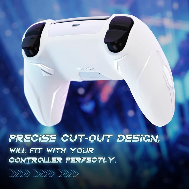 Alt view image 6 of 7 - PlayVital Silicone Skin Set for PS5 Controller - Charging Dock Compatible, Full Protection Case with Futuristic CyberMech Design, Soft Cover with Thumb Grips & Stickers - White
