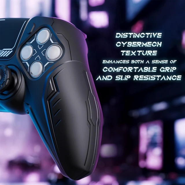Alt view image 5 of 7 - PlayVital Silicone Skin Set for PS5 Controller - Charging Dock Compatible, Full Protection Case with Futuristic CyberMech Design, Soft Cover with Thumb Grips & Stickers - Black