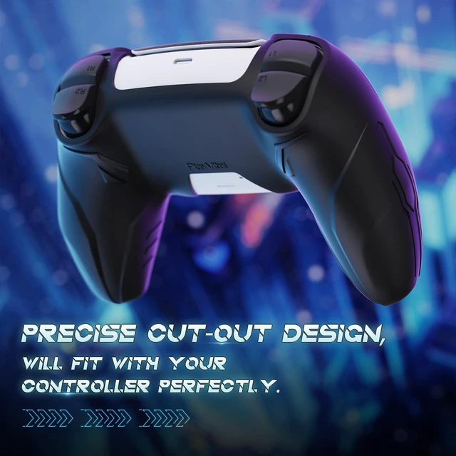 Alt view image 6 of 7 - PlayVital Silicone Skin Set for PS5 Controller - Charging Dock Compatible, Full Protection Case with Futuristic CyberMech Design, Soft Cover with Thumb Grips & Stickers - Black